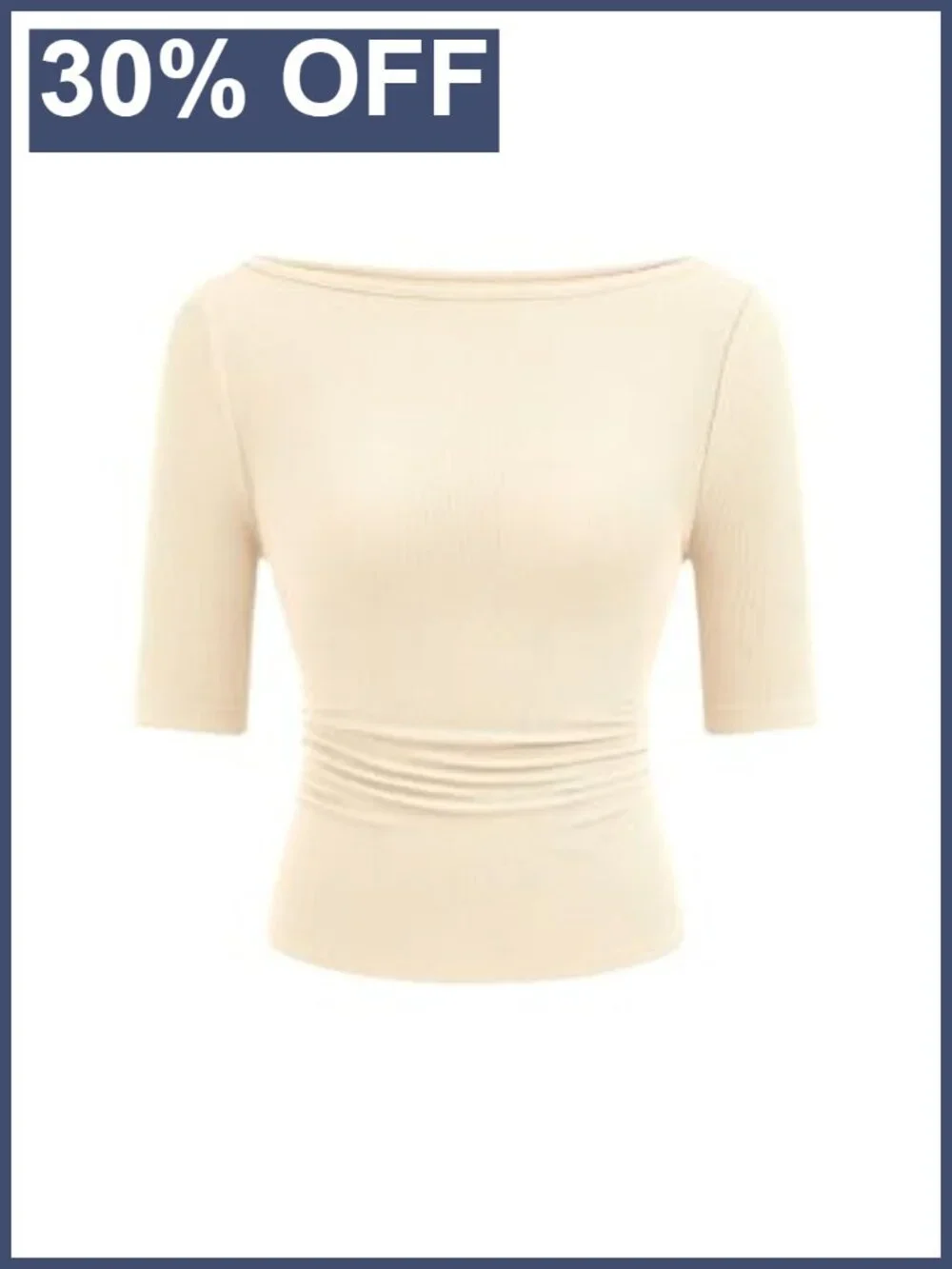 Womens Ribbed Knit Boat Neck Ruched Short Sleeve Slim Fit Crop Top